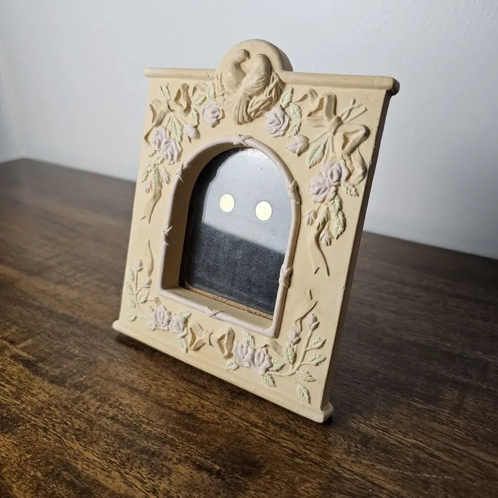 Vintage Ceramic Picture Frame with Roses & Doves Peach Floral Photo Frame